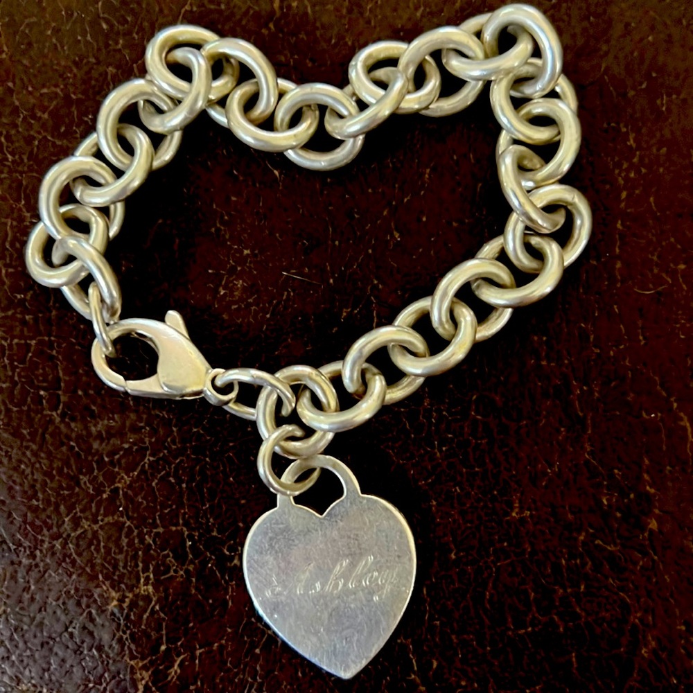 Tiffany & Co. Sterling Silver Heart Bracelet engraved with Ashley